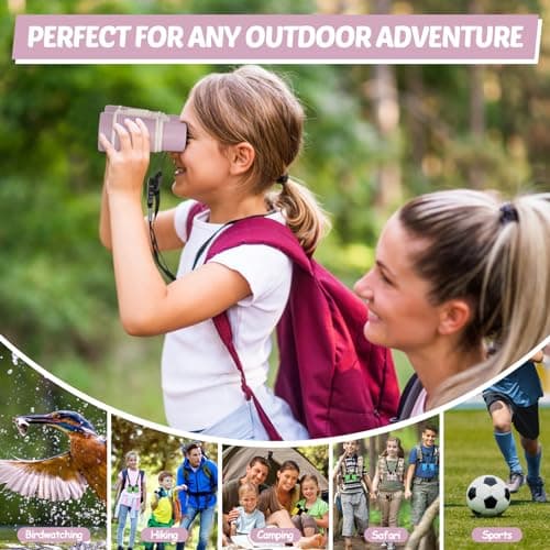 Binoculars for Kids, Kids Binoculars toys for 3 4 5 6 7 8 Years Boys and Girls, Set with Magnifying Glass & Compass - Birthday Gifts Outdoor Toy for Kid Ages 3-8 Toddler Camping (pink) — view 4