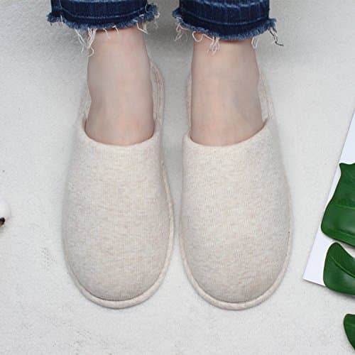 Ofoot Men's Cozy Thread Cloth Organic Cotton House Slippers, Washable Flat indoor/outdoor slip on shoes, Beige, 9.5-10.5 UK — view 2