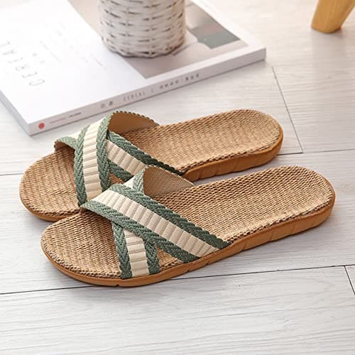 wide fit sandals for women Linen Slippers Mens Crossover Sliders Non-Slip Indoor Slipper Moisture Wicking Flax Slides Open Toe Mule Shower Slipper Summer Beach Sliders travel slippers — view 4