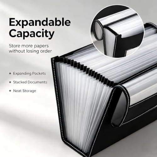 FERNVALE A4 Expanding File Organiser 13 Pockets, Waterproof PP Accordion Document Folder with Colour Index Tabs, Portable Receipt Bill Paperwork Storage Folder for Back to College, Home, Office, Black — view 4