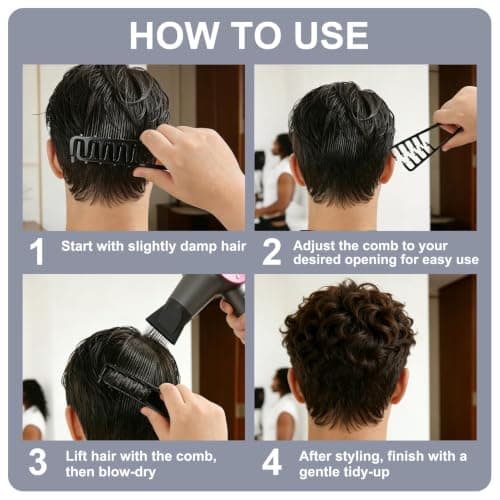 Texture Comb, Texture Wide Tooth Comb, Dual Tool Set for Men's Hair Styling, ABS Material Black, Volume Boosting Tool for Daily Grooming Home Barber and Travel — view 6