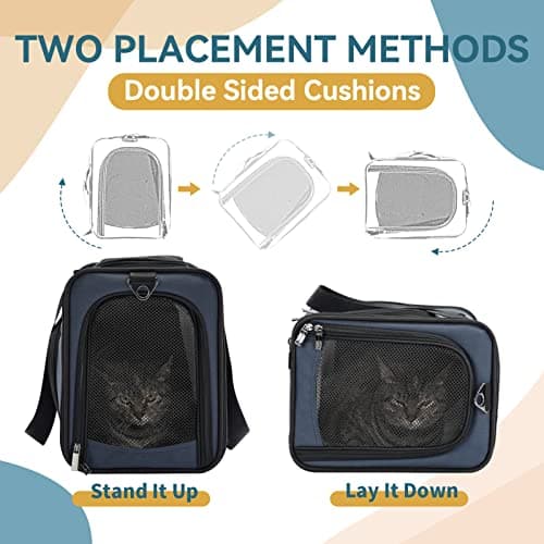 Petsfit Airline Approved Carrier, Cat Transport Carrier for Small Dogs,Foldable small dog Carriers Two-Way Placement on Plane Pet Carriers for Travelling,Blue,49cm*23cm*30.5cm — view 2