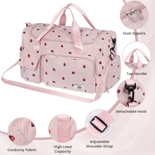 Adiwo Large Gym Bag Womens, Sports Bag with Shoes Compartment, Multiple Compartments, Foldable Overnight Weekend with Wet and Dry Separation, Large + Small Holdall for Gym Sports and Travel, Pink — view 4