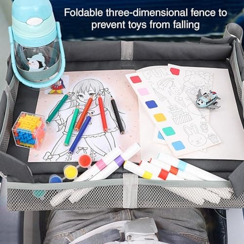 Kids Airplane Tray Table Cover- Portable Toddler Travel Table Tray With Pockets, Foldable Play Space Compact Flying Supplies Snack Desk Children Travel E-ssential Must-Haves For Preschool Vacation — view 6