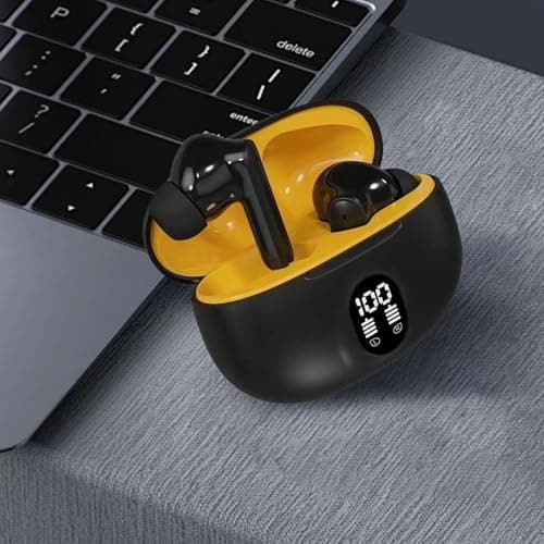Wireless Earbuds Bluetooth 5.4 Ear Buds with Power Display Charging Case Stereo Deep Headphones with 48H for Laptop Android/iOS Fanttik Screwdriver (Yellow, One Size) — view 5