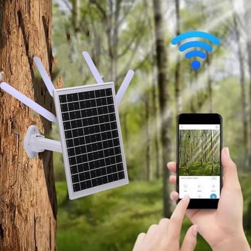 GOWENIC 12W Solar Powered 4G LTE Modem Router, 300Mbps Outdoor Solar WiFi 6 Extender with SIM Card Slot, IP66 Water Proof, 150M WiFi Range, 18000mAh Battery (Black Antennae) — view 2