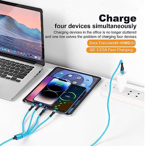 SIQIWO 4 in 1 USB C Charger Cable, 3A Fast Charging Type C Cord 1.2M Blue — view 2