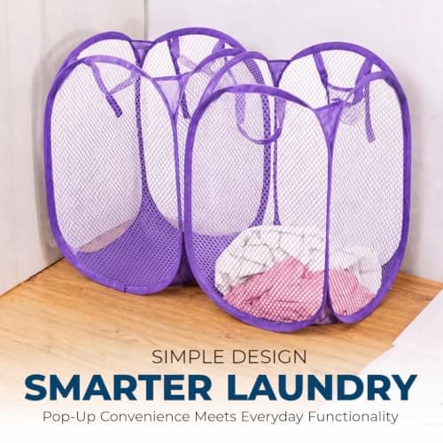 HOMESHOPA Laundry Baskets Pop Up Mesh Washing Bag, Purple Foldable Dirty Clothes Baskets with Handles&Side Pocket, Collapsible Toy Tidy Storage Organiser, Great for Kids Room, College Dorm Travel — view 5
