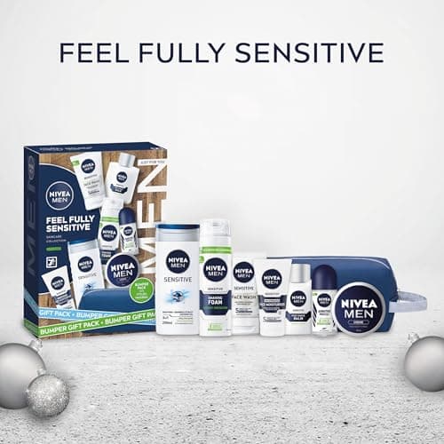 NIVEA MEN Feel Fully Sensitive Skincare Gift Set (8 Products), Includes Shower Gel, Anti-Perspirant, Face Wash, Shaving Foam, Post Shave Balm, Moisturisers, and Wash Bag — view 2