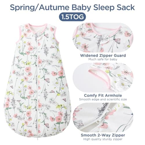 Duomiaomiao Baby Sleeping Bag 1.5 Tog, 100% Cotton Baby Wearable Blanket, Unisex Sleep Sack for 18-36 Months Girl Boy, Large Flower — view 2