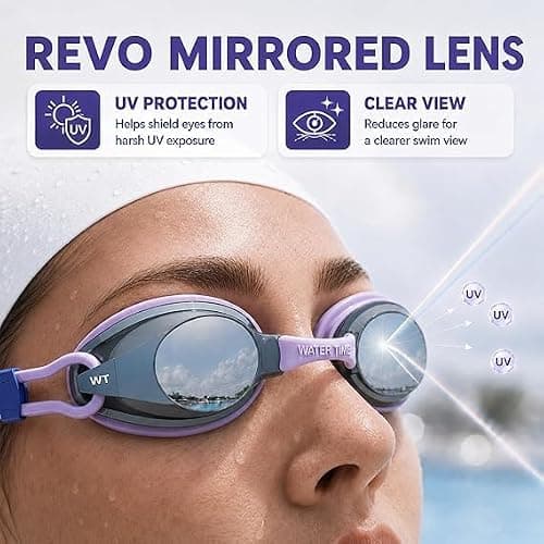 Racing Swimming Goggles Plasma Anti Fog REVO UV Protection Lens, Purple — view 2