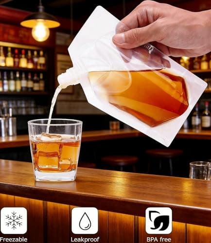 ASelected 24Pcs Drink Pouches for Festivals, Plastic Reusable Hip Flask with Spout Leak Proof Alcohol Juice Liquid Pouches Bags Clear Travel Pouch with Funnel (500 ML, 420 ML, 250 ML) — view 4