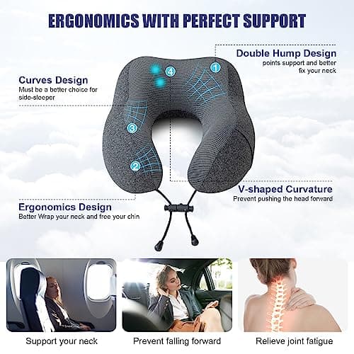 Jiancrate Travel Pillow for Airplane, Neck Pillow for Travel, Memory Foam Travel Neck Pillow for Adults, Soft & Lightweight Flight Pillow, Ergonomic Neck Cushion With Carry Bag — view 2