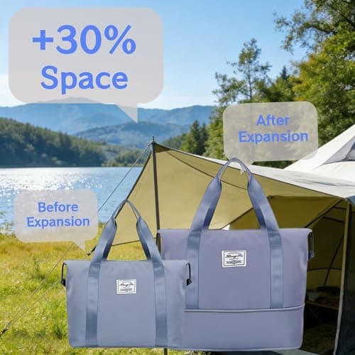 HUANYO Expandable Holdall Bag - 2-in-1 Design (20L to 35L), Foldable Waterproof Lightweight Sports & Travel Bag for Men and Women, Perfect for Gym, Beach, Yoga and Weekend Trips (Blue) — view 3