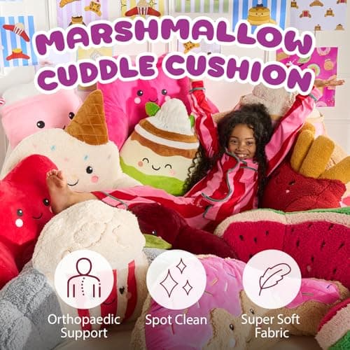 OHS Marshmallow Cuddle Cushion, Comfy Reading Pillows Super Soft Cosy Flannel Fleece Support Pillow with Arms Gaming Cushion for Girls Snuggle Hug Pillow Relaxing at Home, Pink/White — view 2