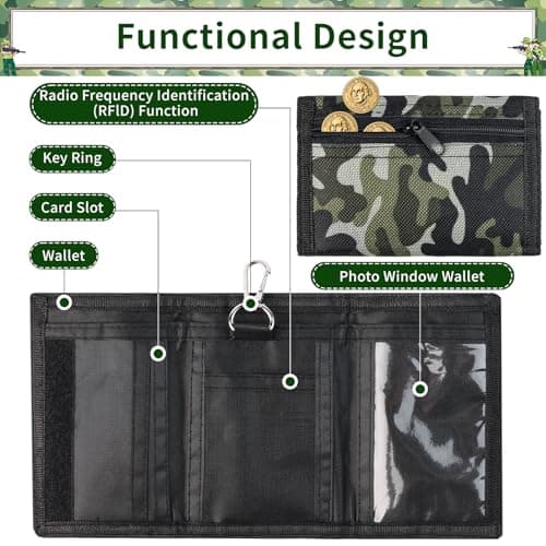 Slim Camouflage Wallet, Boys Camo Purse, Canvas Outdoor Sports Wallet — view 4
