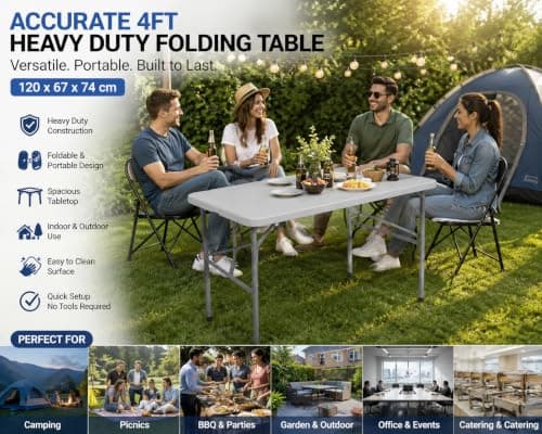 ACCURATE Heavy Duty Folding Camping Table (GREY, 4FT) — view 3