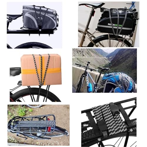 JZK 3 Pieces 3-way bike rack bungee straps with hooks, motorcycle luggage elastic straps, small bungee cords for bicycle rear rack, cycle pannier bag straps — view 2