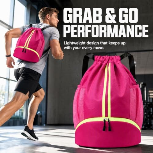 KIPTVO Waterproof Drawstring Backpack with Separate Shoe Compartment, Large Capacity Wet Dry Pockets Lightweight Sports Gym Swim Bag Unisex for Men Women Travel Beach Workout — view 4