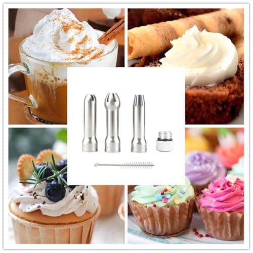 Whipped Cream Dispenser Replacement Nozzle, Stainless Steel Nozzle, Nozzle Set, for Buttercream Dispenser, Set of 3 Nozzles, Universal Buttercream Dispenser Replacement Nozzle — view 4