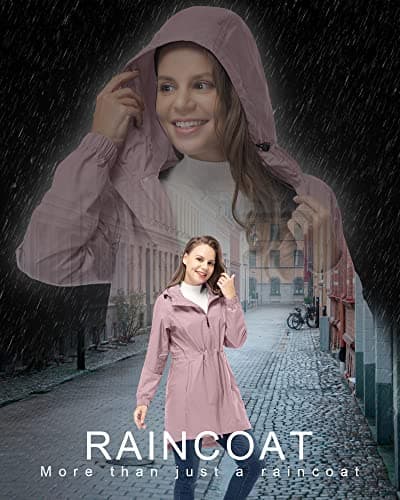 33,000ft Women's Rain Jacket Lightweight Hooded Long Rain Coat Waterproof Jacket Ladies Packable Functional Jacket Windbreaker Breathable Active Outdoor Coats Pink XL/16 — view 3