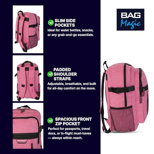 RYANAIR 40x20x25cm Carry On Underseat Cabin Backpack - Airline Approved Travel Rucksack - Approved for EasyJet, Jet2, RyanrAir, Virgin Atlantic, KLM (Pink) — view 4