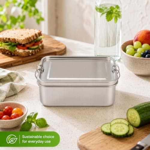 EVERGOODS Stainless Steel Lunch Box 950ml, Metal Bento Box with 2 Movable Dividers, Lightweight 0.35kg Food Storage Container Metal Lunch Box for Adults Kids, School Office Travel — view 4