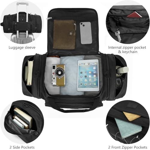 Laripwit Expandable Duffle Holdall Bag for Men 45-50L Medium Travel Duffel Bag Unisex Gym Sports Bag with Shoulder Strap | Multi-Pockets for Weekend Overnight Luggage, Black — view 4