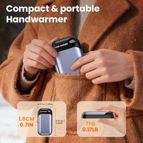 Hand Warmers, 2 Pack Magnetic Electric Handwarmer, 6000mAh USB Hand Warmers Rechargeable, 4 Heat Settings, LED Digital Display, Suitable for Outdoor Indoor - Hunt, Camp, Golf or Gift Giving, Blue — view 5