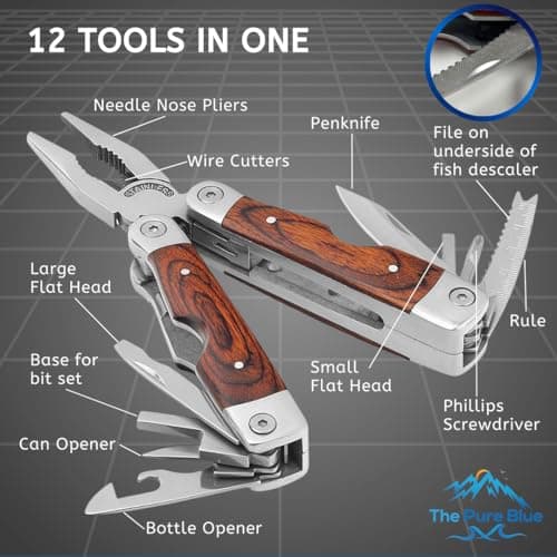 Rosewood Multi Tool, 22 in 1 Tools, Tough Multitool Belt Pouch, Needle & General Pliers, Screwdrivers - Phillips & Flathead, 10 Piece Bit Set, File, 2 Inch Rule, Can Opener, Bottle Opener — view 2