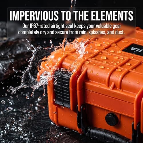 MEIJIA All Weather IP67 Waterproof Hard Protective Case, Hard Camera Case with Customizable Foam, Perfectly Protection of Camera, Drones, Pistols, Equipments,13.35 x11.63x5.98inches(Orange) — view 3