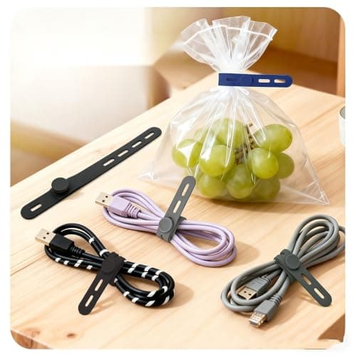 VERITUX Silicone Cable Ties 20 Pack Reusable Cable Organiser Button-Lock Cord Management 4 Colours Home Office Desk Travel Black White Grey Navy — view 4