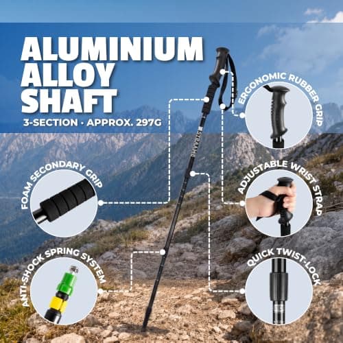 Straame Telescopic Walking Sticks 2 Pack, 65-130cm Trekking Poles (Black) — view 6