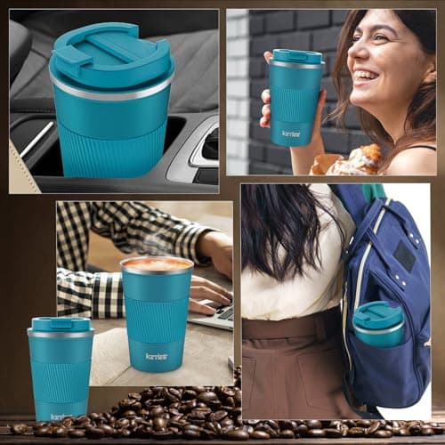 Travel Mugs,KETIEE 380ml Insulated Coffee Cup with Leakproof Lid,Reusable Double Walled Coffee Mug,Stainless Steel Thermal Cup for Hot Cold Drinks,Blue — view 4