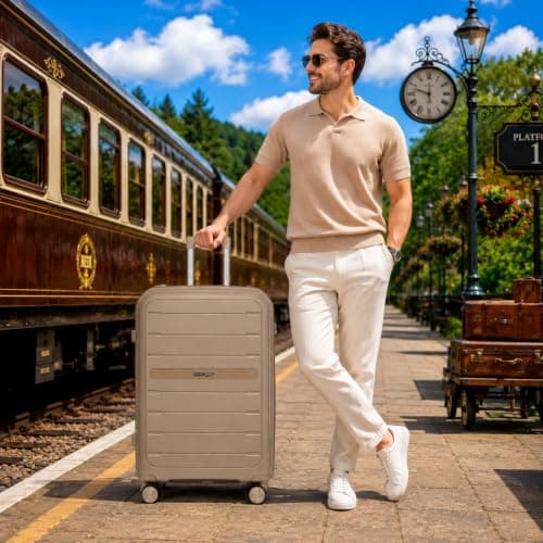Fly Kite Luggage 24 Inch Medium Suitcase 100% Polypropylene Hard Shell with Aluminium Trolley Handle, Real TSA Secure Lock 3 Digit, 360° Smooth Wheels Lightweight Suitcase|Khaki — view 3