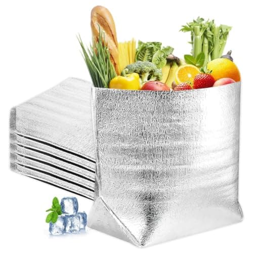 5PCS Aluminum Foil Insulated Bag,Thermal Cooler Bag Food Storage Insulated Sandwich Bags Reusable Sealed Leakproof Freezer Vacuum Pouch with Zipper for Lunch Bento Camping Picnic, 3 Size (25 * 30cm)