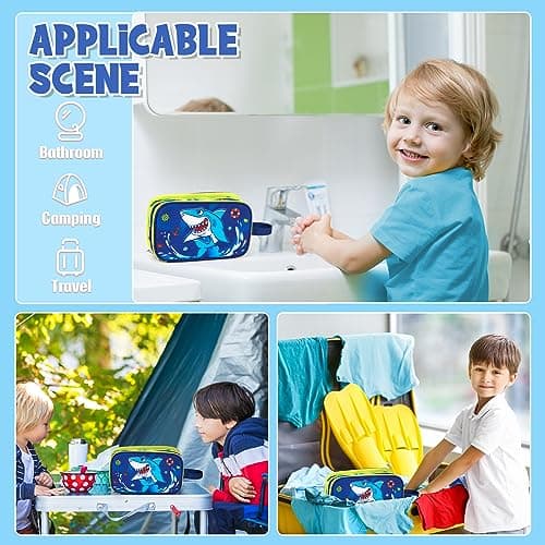 Shark Toiletry Bag - Travel Toiletry Bag Boys Kids Toiletries Travel Bag for Camping Trip Home Water-Resistant Portable Boys Dopp Kit for Birthday Gift Organizer with Mesh Pocket — view 6