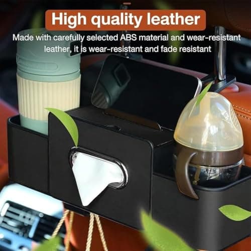 budiniao Leather Car Organizer Cup Holder Phone Mount Tissue,beige — view 6