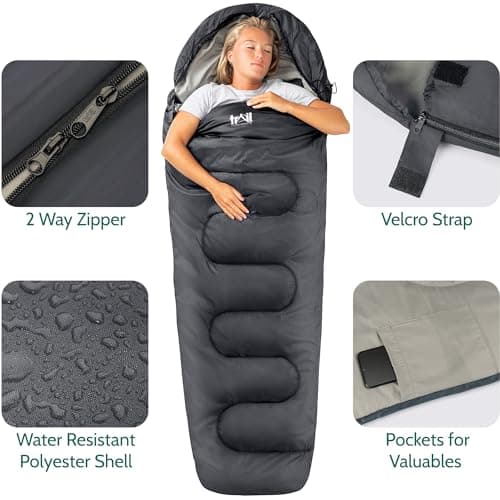 Trail Mummy Sleeping Bag For Adults, Single 3 Season Spring Autumn Winter, 300gsm, Waterproof, Outdoor Camping, Internal Pockets, Lightweight Compression Bag — view 5