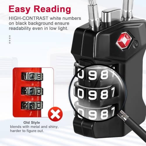 ZHEGE TSA Approved Luggage Locks, Wire Padlock, 3 Digit (2P, Black) — view 3