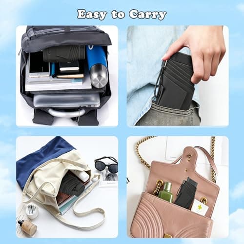 Black Mini Folding Umbrella, UPF50+ UV Sun & Rain Umbrella, 6 Rib Windproof Compact Travel Umbrella with Storage Case, Sturdy, Lightweight, Portable Pocket Umbrella for Men and Women Daily & Outdoor — view 6
