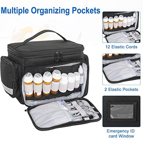 Medical Bag for Nurses & Doctors – Empty First Aid Bag with Removable Dividers, Portable Medical Supplies Organiser for Home Health Care, Travel, Community Nurse Home Visit or Emergency Use, Black — view 4