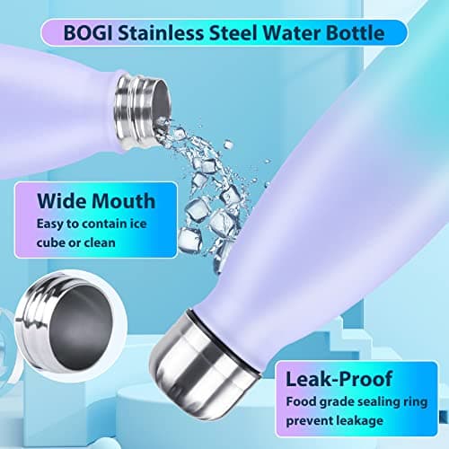 BOGI Insulated Metal Water Bottle, 500ml - Leakproof Stainless Steel - Keeps Hot & Cold - Sports Bottle for Girls & Boys - Mint — view 5
