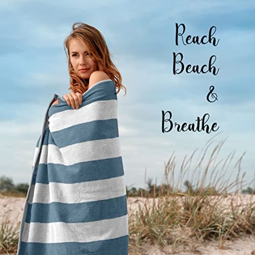 SweetNeedle Beach Towels for Adults Pack of 2 - Sea Glass Green Cabana Striped Classic - 100% Cotton Terry Ringspun Pool Towel, Quick Dry, Super Absorbent Swimming large towel, 76 x 152 cm — view 5