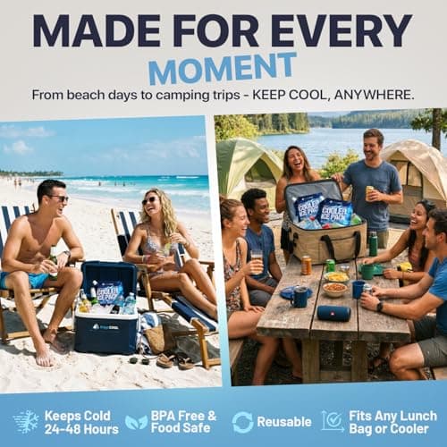 6 Pack Refillable Ice Packs for Cooler, Long Lasting Reusable Freezer Packs — view 4