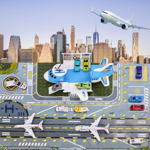 Airport Toys Airplane Car Toy Set for Kids with Trucks, Helicopter, Planes, Signs, Fire Trucks Race Cars and Airport Playmat, Great Military Toys Parking Lot Toy for 3 4 5 6 7 8 Boys Girls Toddler — view 6
