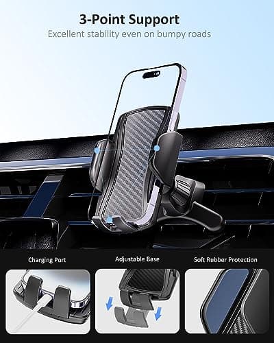 Hoppac Car Phone Holder, Air Vent Car Phone Mount Cradle, Upgrade Steel Hook & 360° Rotation & One Button Release, for Mobile Phone iPhone Max Android 4-7'' — view 3