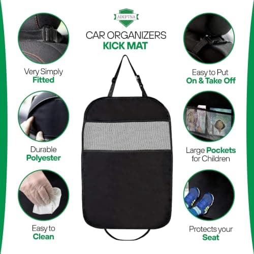 ADEPTNA ® 2 Pack Car Organizers Kick Mat Car Seat Protector Cover 3 Mesh Pockets Toy Storage Organiser Kids — view 6
