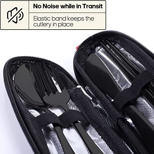 Travel Utensils with Case, Quatish Portable Silverware Set for Work, Stainless Steel Reusable Travel Cutlery Set, Fork and Spoon Set for Camping, Picnic, Gadgets, Lunch Box for Men, Black — view 3