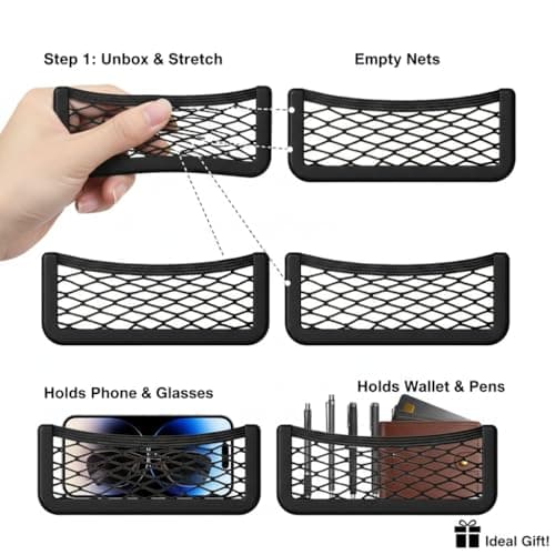 2 Pack Black Mesh Car Storage Organizer - Elastic Net Bag with Smartphone Holder & Plastic Frames for Cars, Vans, Motorhomes — view 4